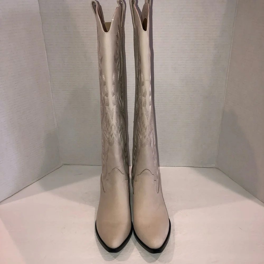 Jeffrey Campbell x Free People Grey Finn Tall Western Cowboy Boots Shoes sz 8